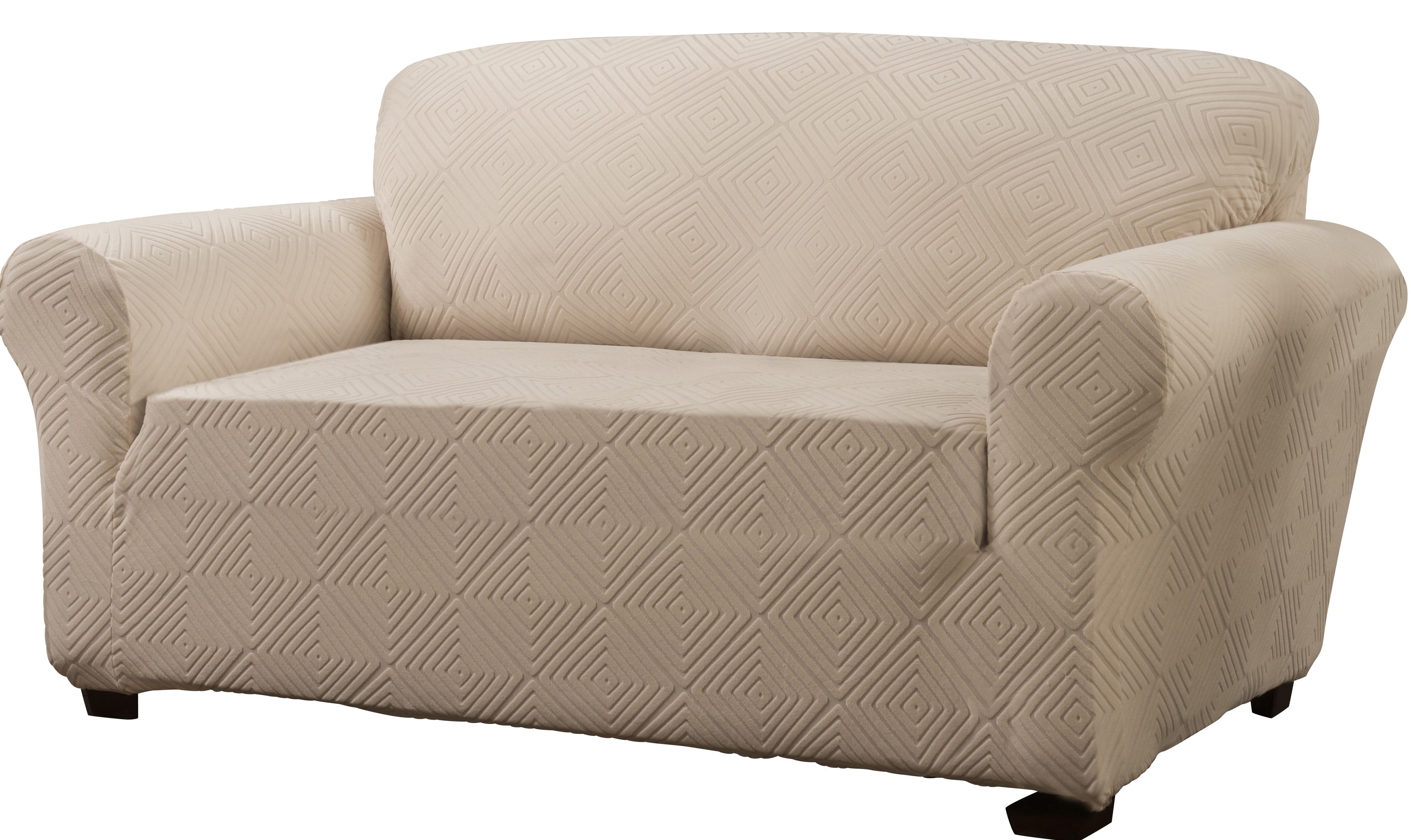 Stretch Sensations 1-Piece Stretch Shapely Diamond Loveseat Slipcover, Ivory