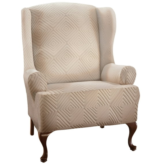 Stretch Sensations 1-Piece Stretch Shapely Diamond Wing Chair Slipcover, Ivory