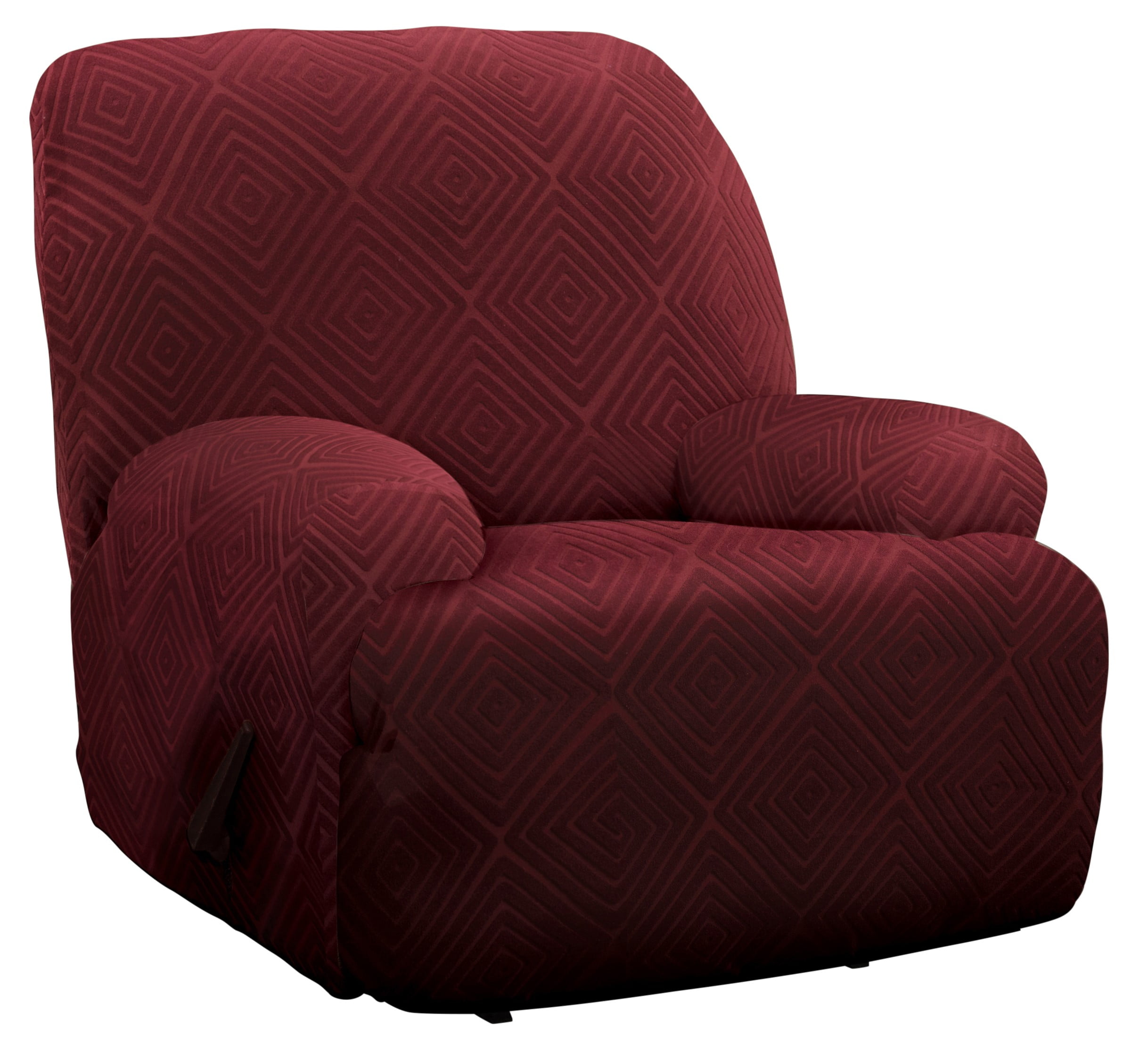 Stretch Sensations 4-Piece Stretch Shapely Diamond Jumbo Recliner Slipcover, Burgundy