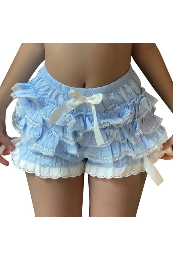 Stretch Shorts for Women Cute Ruffle Lace Trim Pumpkin Pants Sexy Layered Bottoms Fairy Sweet Pettipants Elastic-Waistband Short Activewear Inseam Running Summer Basic Dailywear Clothes Shorts