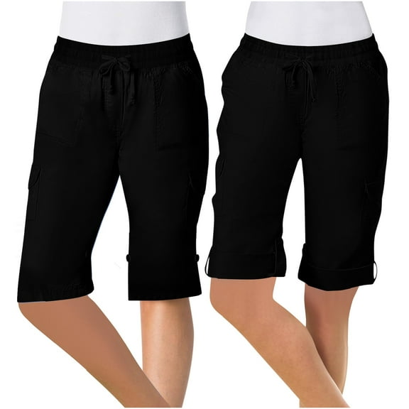 Stretch Shorts for Women Dgankt Women Fashionable Solid Color Multi Pocket Casual Drawstring Workwear Straight Leg Capris Summer Shorts Women