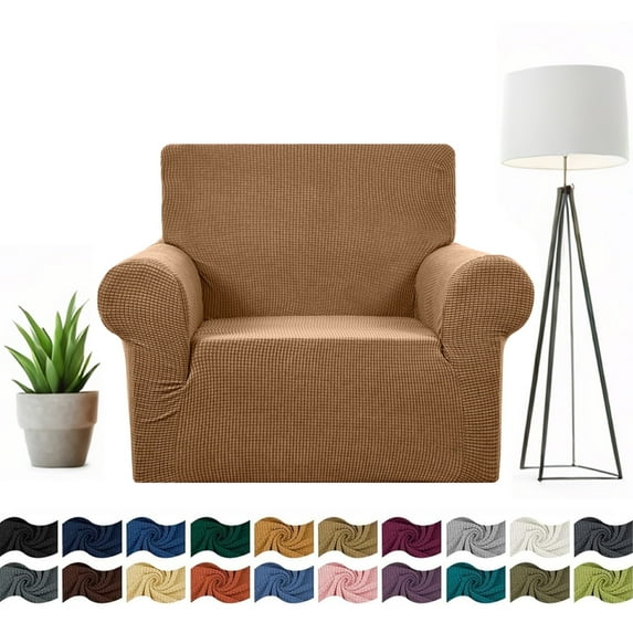 Stretch Single Sofa Slipcover 1 Piece Couch Sofa Cover Furniture Protector 1 Seater Sofa with Elastic Bottom for Kids and Pets,Jacquard Small Checked Pattern Fabric(with Velcro)