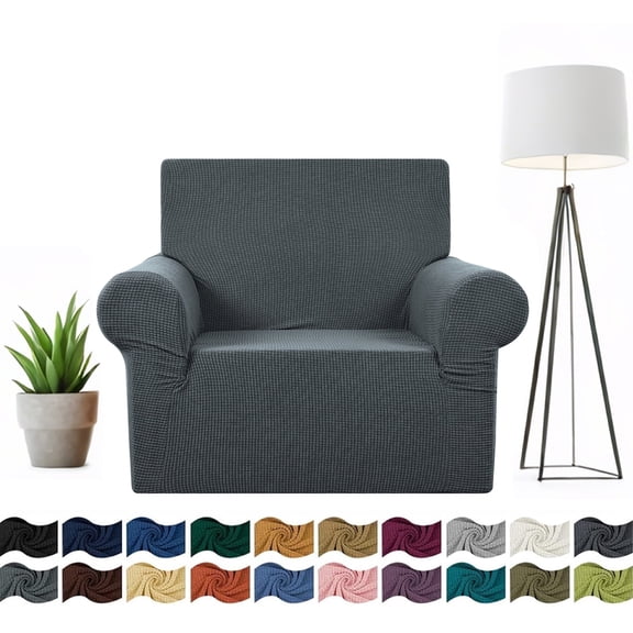 Stretch Single Sofa Slipcover 1 Piece Couch Sofa Cover Furniture Protector 1 Seater Sofa with Elastic Bottom for Kids and Pets,Jacquard Small Checked Pattern Fabric(with Velcro)