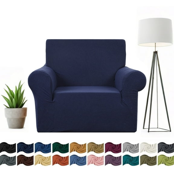 Stretch Single Sofa Slipcover 1 Piece Couch Sofa Cover Furniture Protector 1 Seater Sofa with Elastic Bottom for Kids and Pets,Jacquard Small Checked Pattern Fabric（with Velcro）