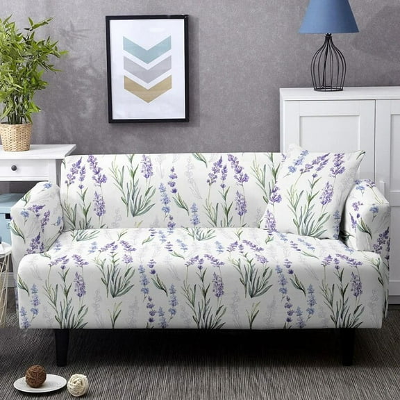 Stretch Sofa Cover For Living Room Romantic Purple Lavender Elastic Slipcovers Furniture Protector 1/2/3/4 Seat Couch Covers