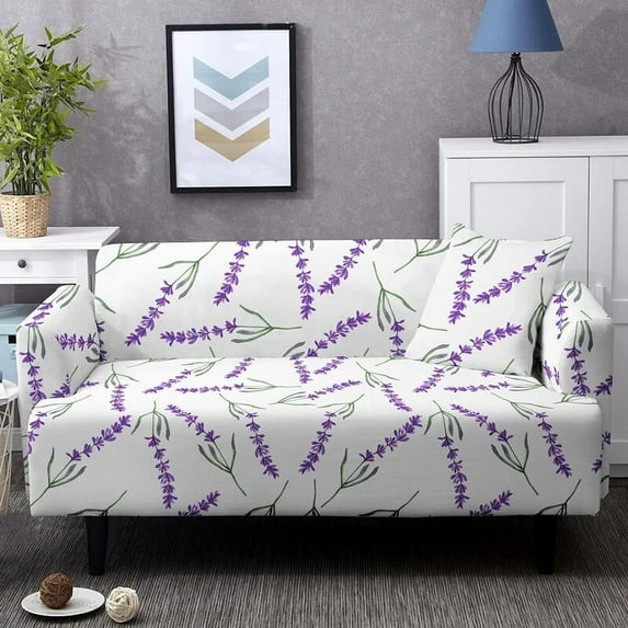 Stretch Sofa Cover For Living Room Romantic Purple Lavender Elastic Slipcovers Furniture Protector 1/2/3/4 Seat Couch Covers