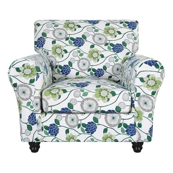 Stretch Sofa Cover Printed Couch Covers, Floral Pattern 2 Piece Armchair Slipcover with Separate Chair Cushion Cover, Washable Furniture Protector for Living Room(Armchair, Green Flowers)