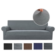 Stretch Sofa Slipcover 1-Piece Sofa Cover Furniture Protector Couch Soft with Elastic Bottom for Kids, Polyester Spandex Jacquard Fabric Small Checks with 1 Pillowcase2 Seater, Light Gray