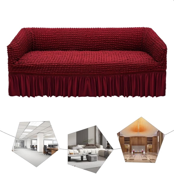 Stretch Sofa Slipcover Couch Cover Easy Fitted Universal High Stretch Furniture Protector with Skirt Country Style (Wine Red, Triple Seat)