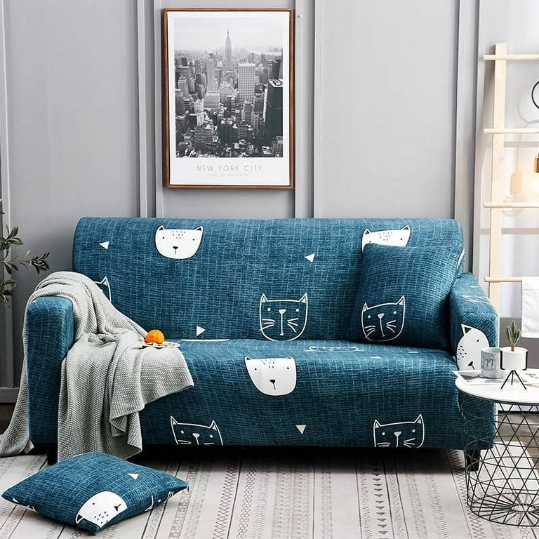 Stretch Sofa Slipcovers Fitted Furniture Protector Printed Sofa Cover Stylish Fabric Couch Cover with 2 Pillowcases for 2 Cushion Couch