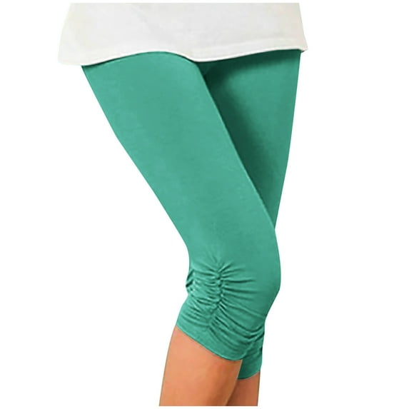 Stretch Soft High Waisted Capri Jeggings Womens Side Ruched/Lace Summer Beach Casual Short Leggings Plus Size (3X-Large, Green)