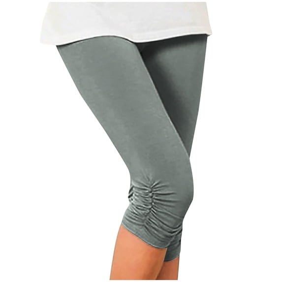 Stretch Soft High Waisted Capri Jeggings Womens Side Ruched/Lace Summer Beach Casual Short Leggings Plus Size (XX-Large, Gray)