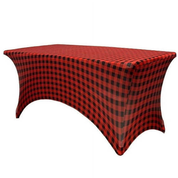 Stretch Spandex 6 ft Rectangular Red Buffalo Plaid Table Cover