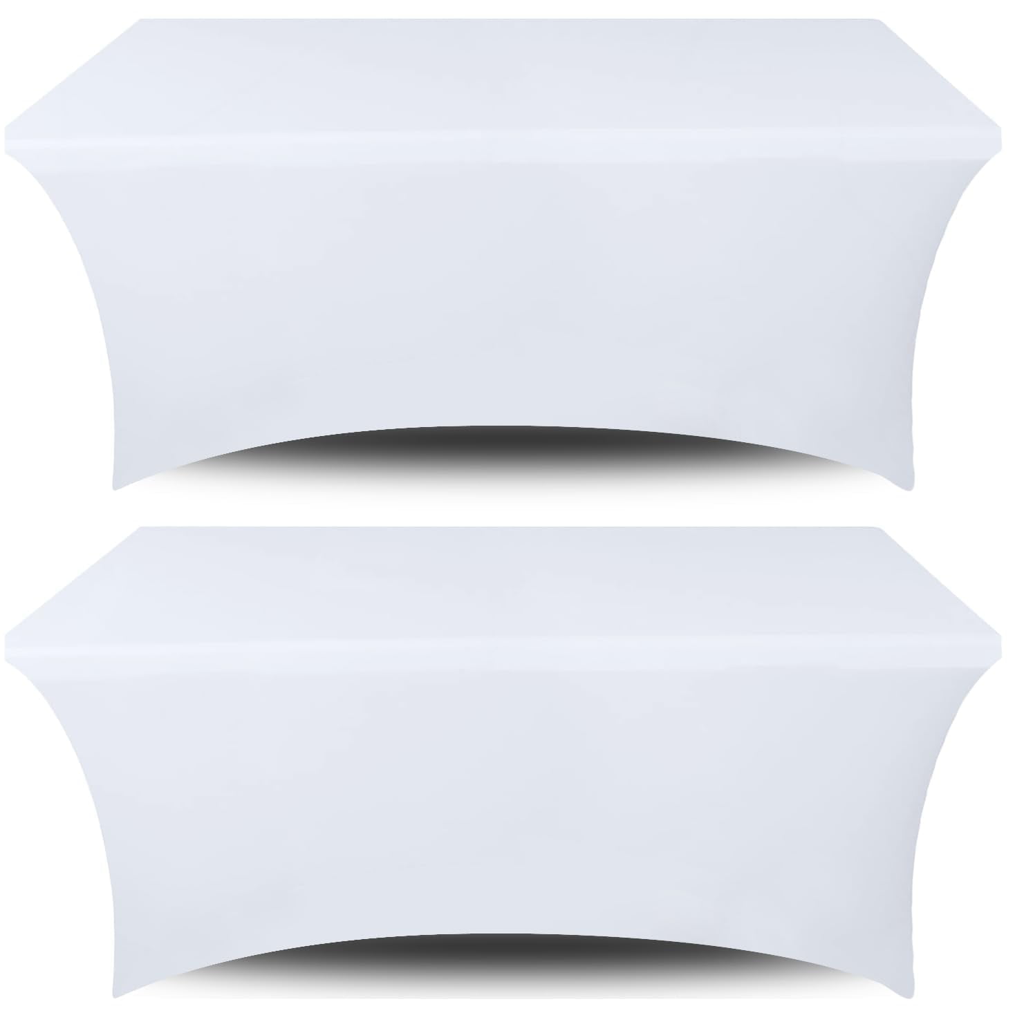 White Classic Stretch Spandex Table Covers 6FT, Pack of 2 Fitted Tablecloths for Rectangle Tables, Stretchy Wrinkle Resistant Folding Table Cover, White