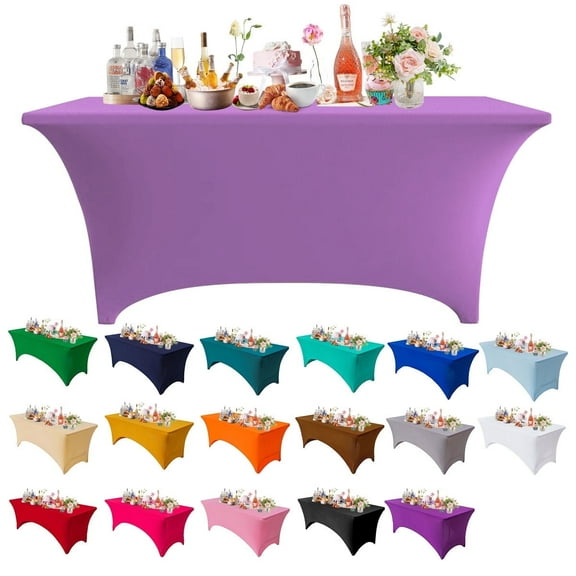 Stretch Spandex Tablecloth 2-Pack - 6ft Rectangular Fitted Table Cover for Standard Folding Tables, Universal Fit White Tablecloth for Wedding, Trade Show, Vendor Stand(Light Purple)