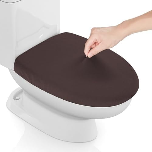 Stretch Spandex Toilet Lid Cover, Thick Toilet Seat Cover for Bathroom, Washable Soft Toilet Cover, Fits Most Toilet Lids, Coffee