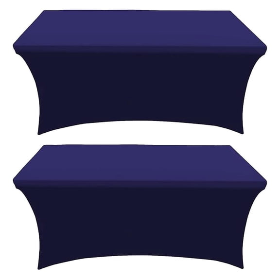 Stretch Table Covers 8ft Navy Blue 2 Pack - Spandex Rectangular Fitted Tablecloth for 30x96in Folding Tables - Banquet, Party, Wedding
