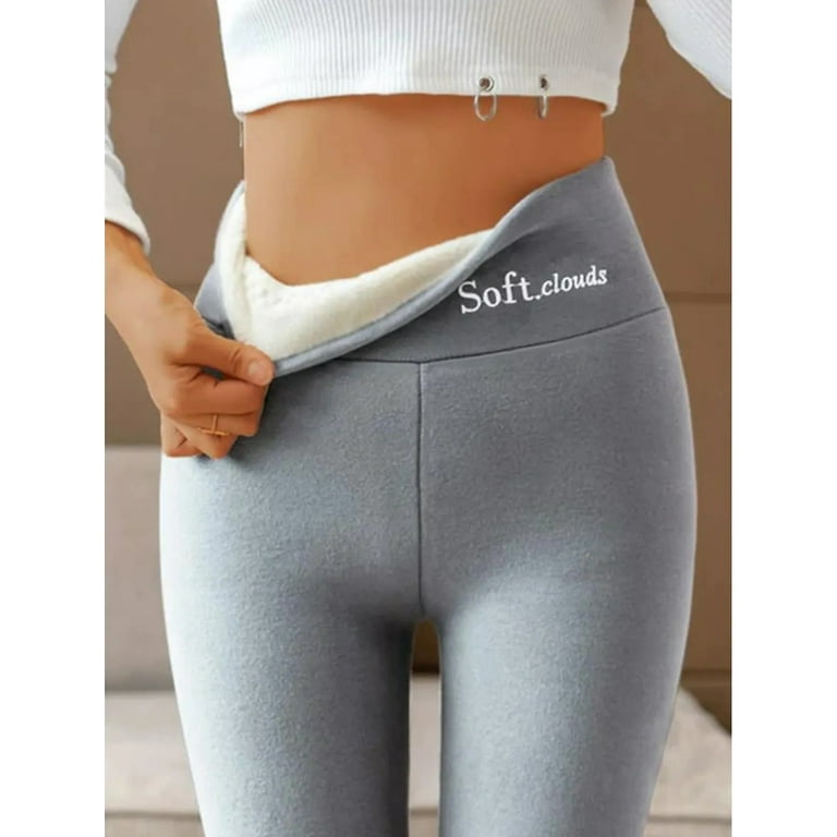 Stretch Thick Leggings Women Thermal Pants for Winter,Light gray