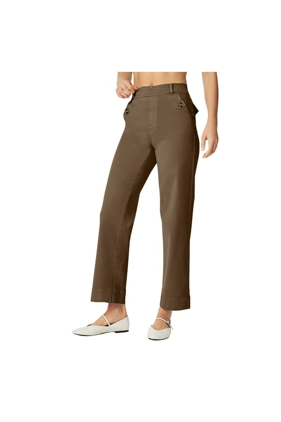 Stretch Twill Cropped Wide Leg Pant Women High Waisted Tummy Control Crop Jeans Casual Loose Straight Leg Chino Pants