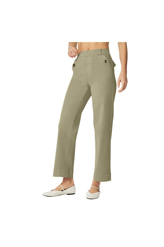 Stretch Twill Cropped Wide Leg Pant Women High Waisted Tummy Control Crop Jeans Casual Loose Straight Leg Chino Pants