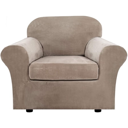 Stretch Velvet Armchair Sofa Slipcover(2 pcs, 32-48 inches,Taupe)
