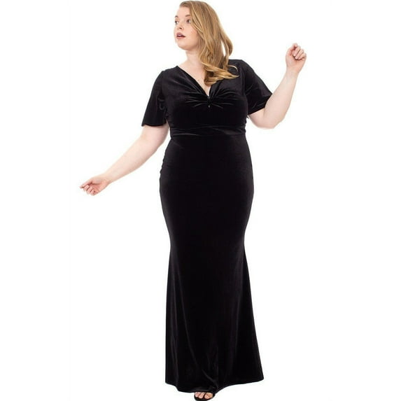 Stretch Velvet Bow Front Deep V-neck Dress