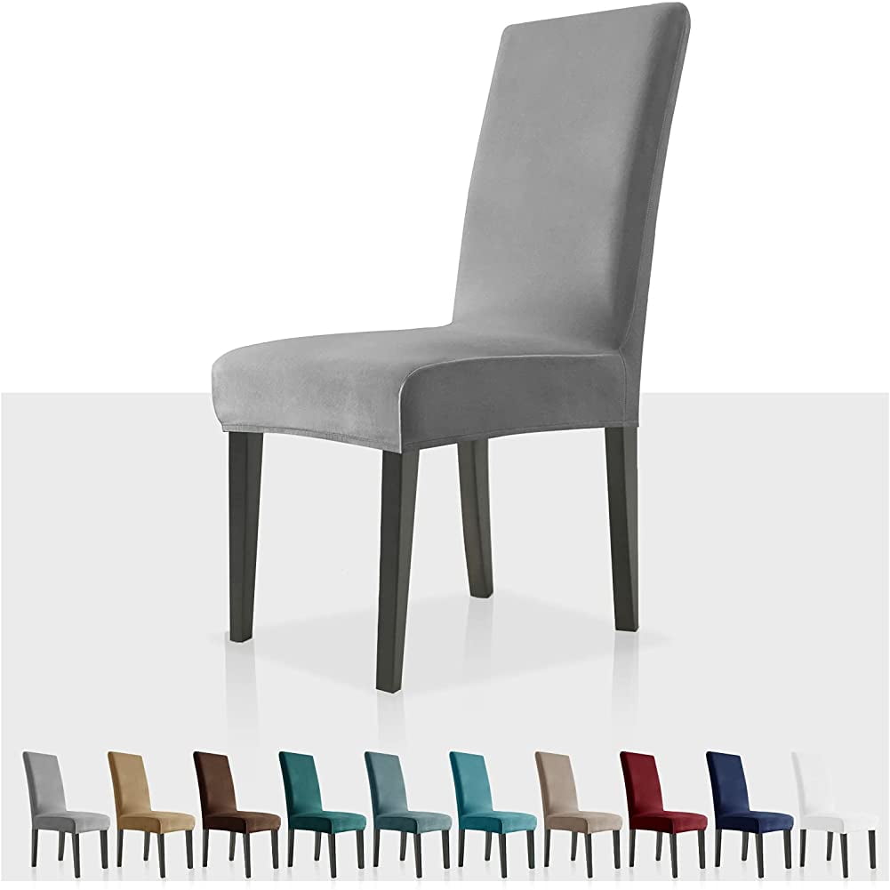 Stretch Velvet Chair Covers for Dining Chairs Set of 6 Removable Velour Dining Chair Covers