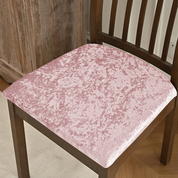 Stretch Velvet Chair Seat Cover with Elastic Band,Non-Slip Polyester Fabric for Dining and Office Chairs,Universal Fit Decorative Protector for Home and Hotel Use(Pink)