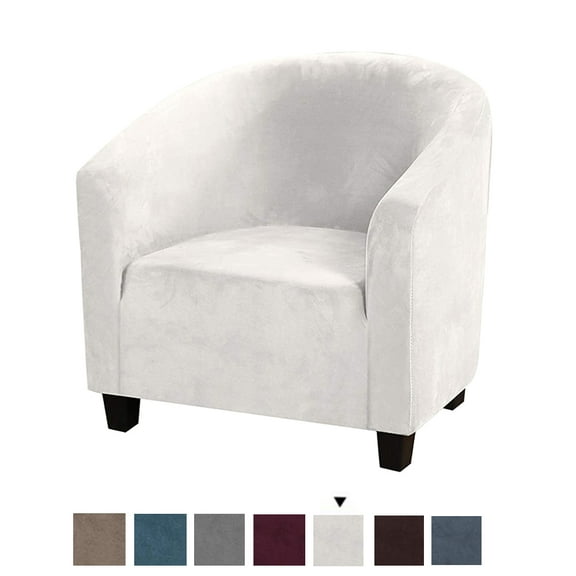 Stretch Velvet Club Sofa Chair Cover Tub Barrel Armchair Slipcover Dining Room Removable Washable Sofa Couch Cover(White)