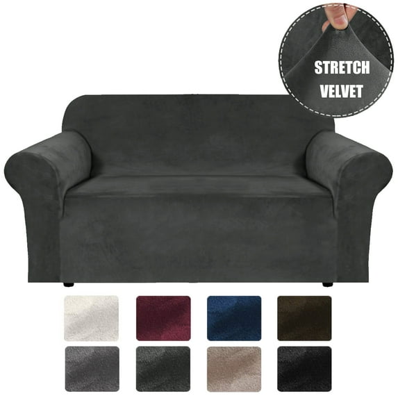 Stretch Velvet Loveseat Covers for 2 Cushion Couch Covers for Living Room Sofa Covers Slipcovers with Non Slip Straps Bottom, Ultra Thick Comfy Velour (Width 58"-72")