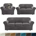 thumbnail image 1 of Stretch Velvet Plush Sofa Covers Couch Armchair Slipcover Protector with Cushion Covers, Grey, For 3-Seater Sofa, 1 of 14