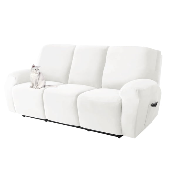 Stretch Velvet Recliner Sofa Slipcover - 8 Piece Set for 3 Cushion Reclining Couch with Side Pockets, Machine Washable Furniture Protector Cover