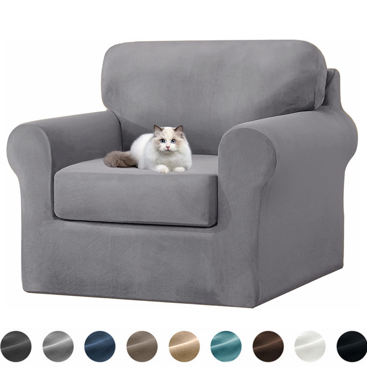 Stretch Velvet Sofa Cover,Slipcovers for Sofas with Separate Cushions and Backrests Covers, with Elastic Adjustment Band Slipcover