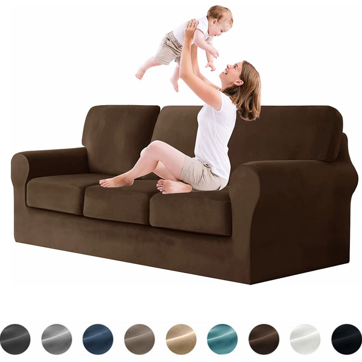 Stretch Velvet Sofa Cover,Slipcovers for Sofas with Separate Cushions and Backrests Covers, with