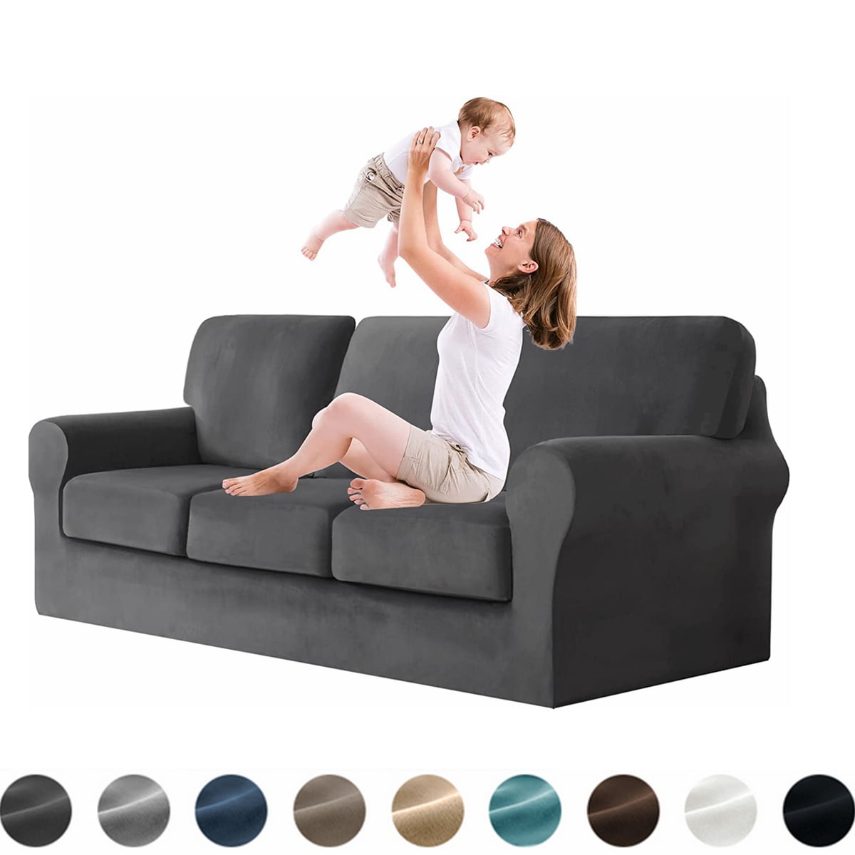 Stretch Velvet Sofa Cover,Slipcovers for Sofas with Separate Cushions