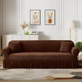 thumbnail image 1 of Stretch Velvet Sofa Slipcover, Cushion Couch Cover with Skirt, Pet Friendly Durable Washable Stretchable, Easy Fit Universal Furniture Protector, (75"-91",Brown), 1 of 12