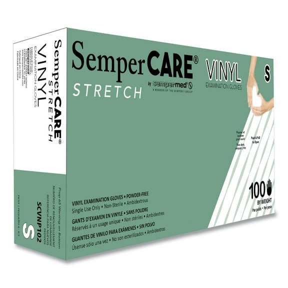Stretch Vinyl Examination Gloves, Cream, Small, 100/Box | Bundle of 10 Boxes