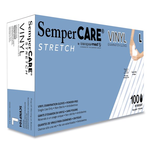 Stretch Vinyl Examination Gloves, Cream, Large, 100/Box | Bundle of 10 Boxes