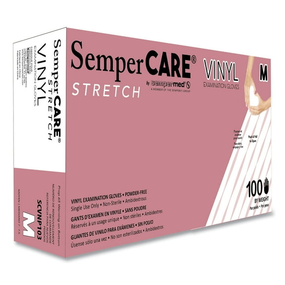 Stretch Vinyl Examination Gloves, Cream, Medium, 100/Box, 10 Boxes/Carton | Bundle of 2 Cartons