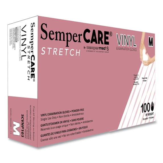 Stretch Vinyl Examination Gloves, Cream, Medium, 100/Box, 10 Boxes/Carton | Bundle of 2 Cartons