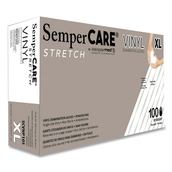 Stretch Vinyl Examination Gloves, Cream, X-Large, 100/Box | Bundle of 10 Boxes