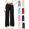 thumbnail image 1 of Stretch Wide Leg Pants for Girls Kids Elastic Waist Straight Casual Athletic Long Pants, 1 of 9