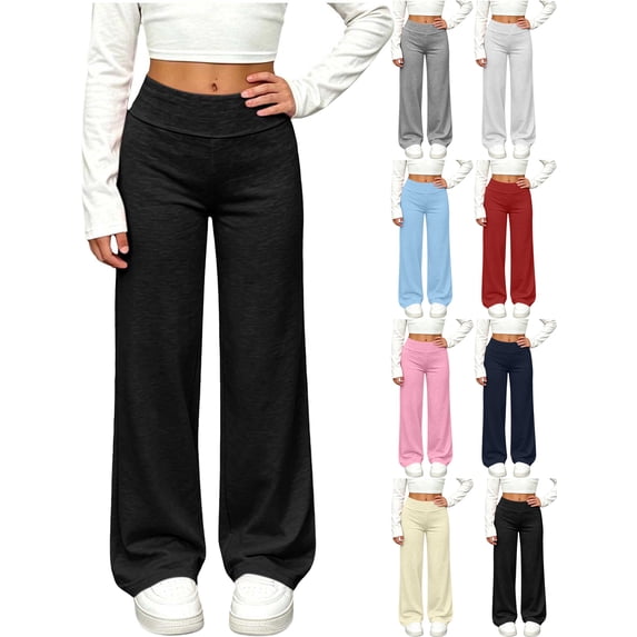 Stretch Wide Leg Pants for Girls Kids Elastic Waist Straight Casual Athletic Long Pants