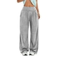 thumbnail image 1 of Stretch Wide Leg Pants for Women Seamless High Waisted Baggy Sweatpants Solid Color Elastic Waist Loose Casual Pants with Pockets, 1 of 4