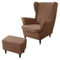 thumbnail image 1 of Stretch Wing Chair Cover Bundles Ottoman Slipcovers, Velvet Wingback Chair Cover And Rectangle Ottoman Cover For Living Room, Washable-Deep Coffee-Set Of 2, 1 of 9