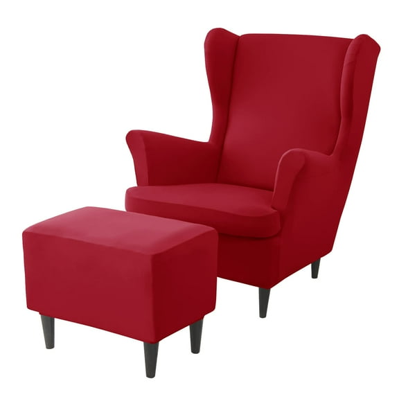 Stretch Wing Chair Cover Set, Spandex Wingback Chair Cover with Ottoman Covers with Elastic Bottom Wingback Chair Slipcover -Pink-3 Pieces