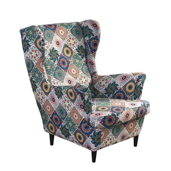 Stretch Wingback Chair Slipcover 2 Piece Printed All Inclusive Cushion Covers-AA-(27.5-31.3")L x(31.5-36.2")W x(37.4-43.3")H