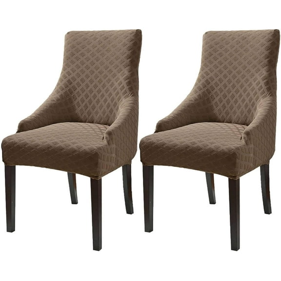 Stretch Wingback Side Chair Slipcover, Wingback Chair Cover Slipcover Soft with Elastic Bottom Dining Chair Covers Washable-Camel-Set of 2 Camel