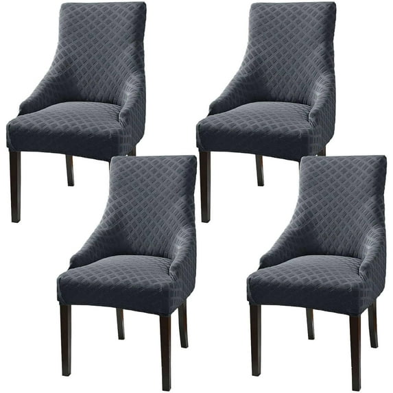 Stretch Wingback Side Chair Slipcover, Wingback Chair Cover Slipcover Soft with Elastic Bottom Dining Chair Covers Washable-Camel-Set of 4 Gray