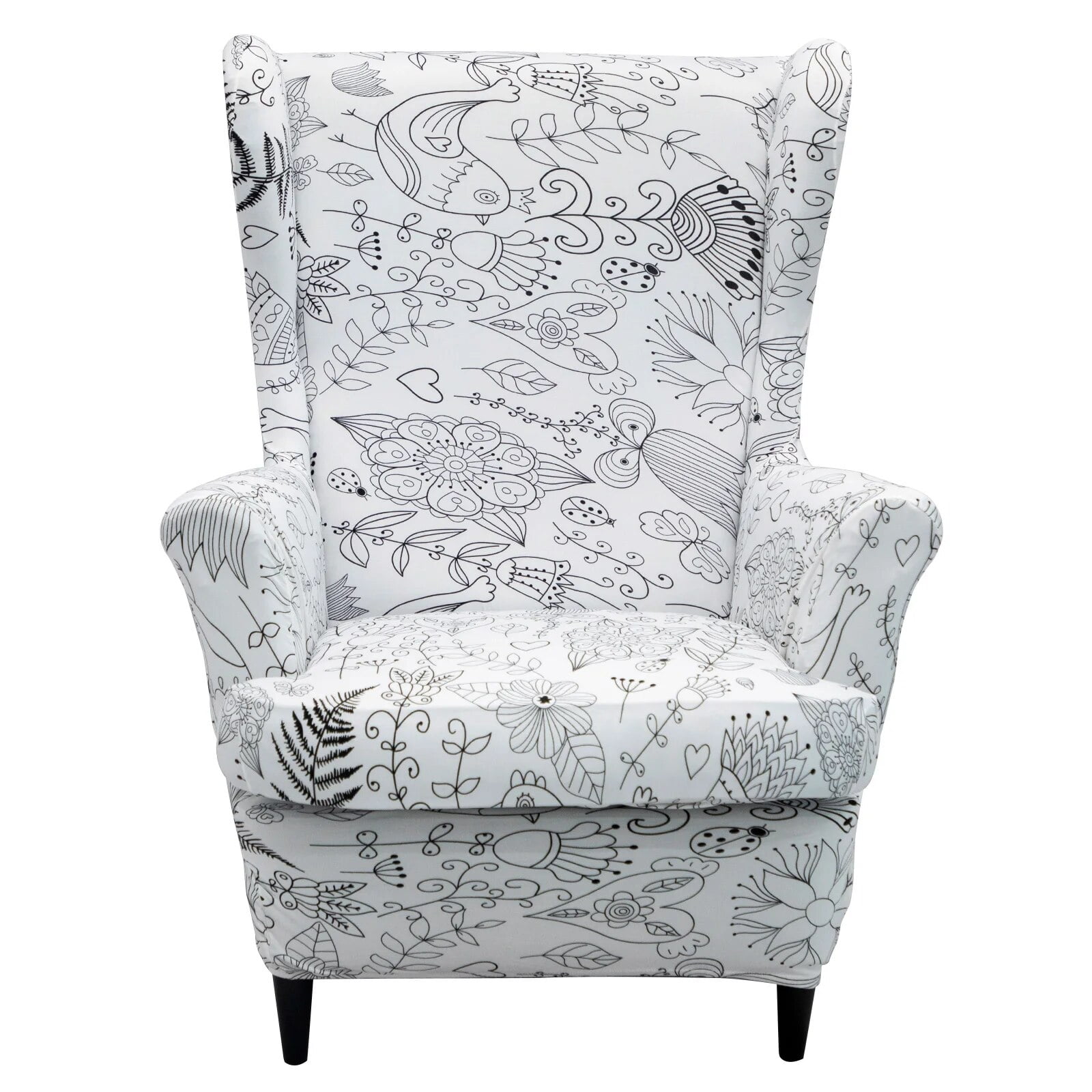 Stretch Wingback Sofa Slipcover Floral Print Armchair Protector Couch